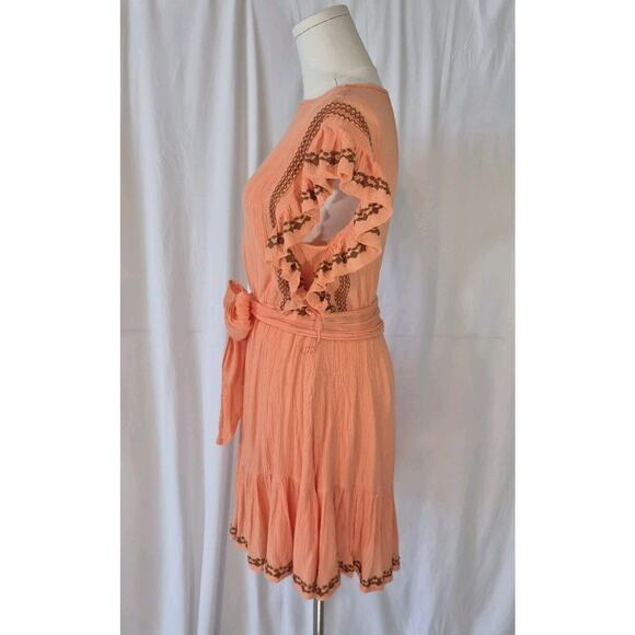 Free People Women's Orange Embroidered Weekend Brunch Mini Dress XS - Picture 6 of 9